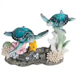 FC Design - 8.75"W Two Sea Turtles Swimming with Fish Figurine Statue Desk Tabletop Home Decor Gift - Multi-Color