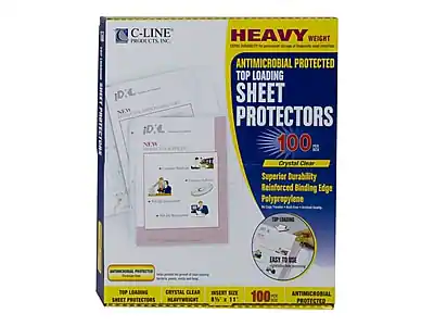 C-Line Products, Inc.
Heavy Weight
Antimicrobial Protected
Top Loading Sheet Protectors
100 Crystal Clear
Superior Durability
Reinforced Binding Edge
Polypropylene
Top Loading
Crystal Clear
Heavyweight
8½ x 11
Antimicrobial Protected