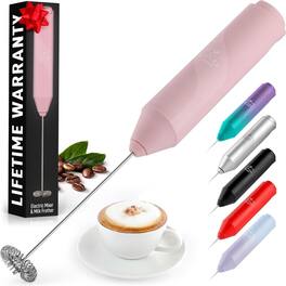 Zulay Kitchen - FrothMate Powerful Milk Frother Portable & Compact Handheld Foam Maker Lattes, Cappuccinos - Pink