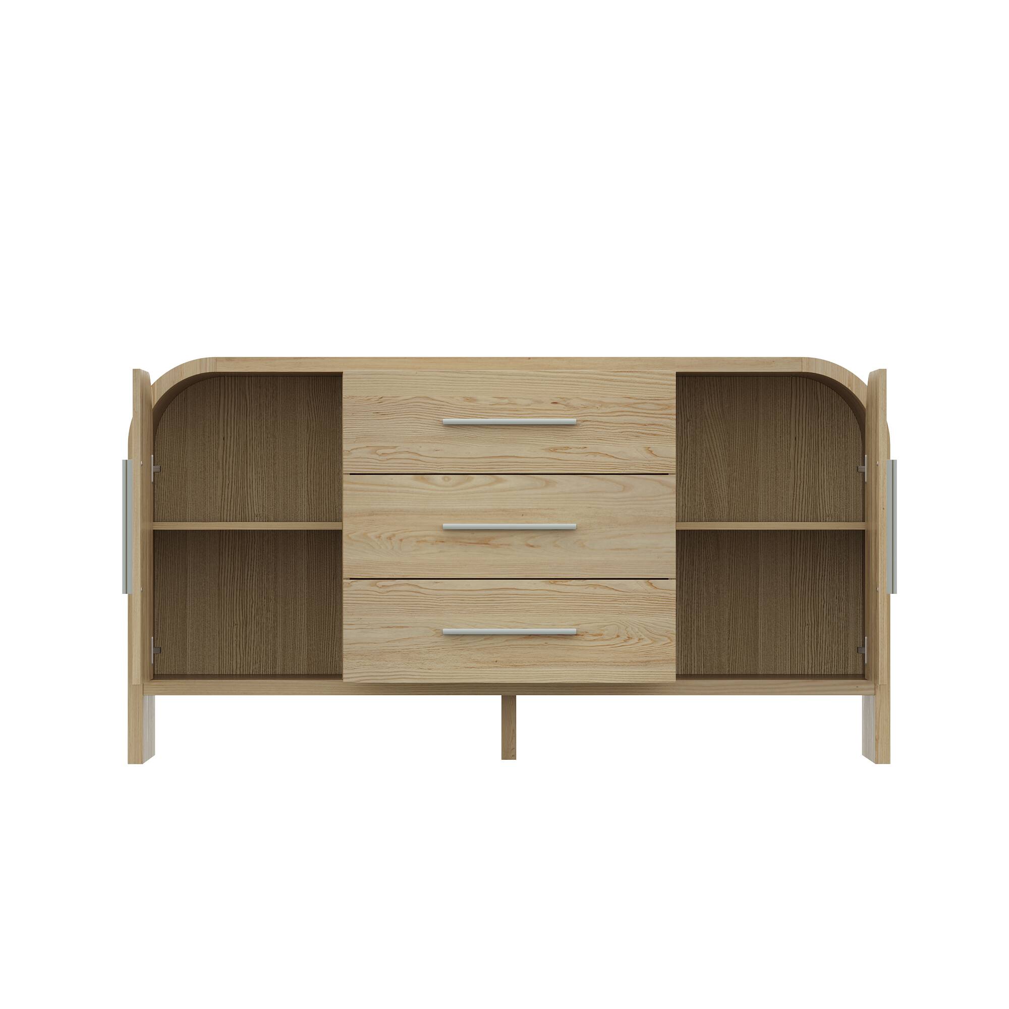 Angle. FUFU & GAGA - FUFU&GAGA Light Wood Sideboard: Mid - Century, Multi - Drawer, Open - Shelf Storage - Brown.