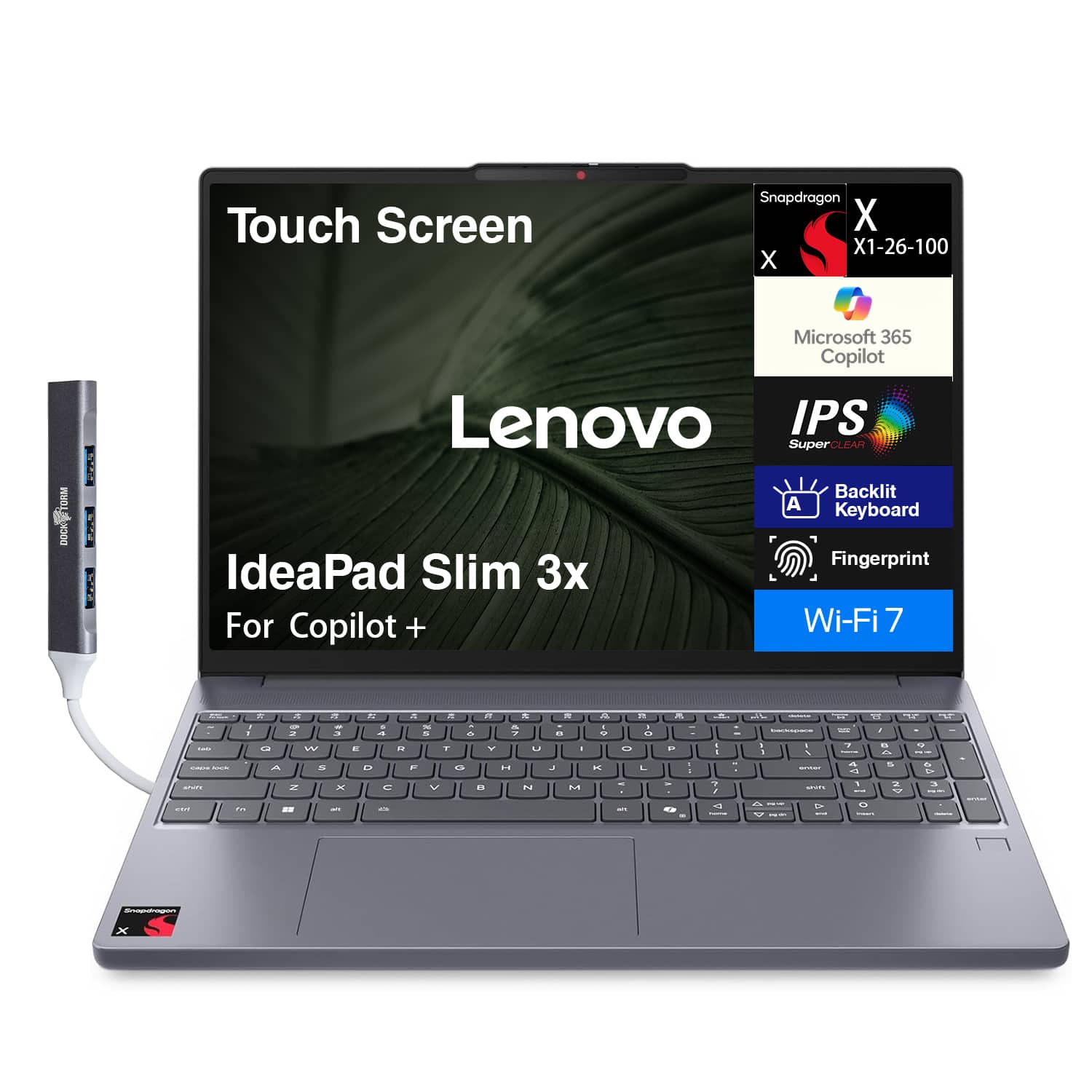Lenovo - IdeaPad Slim 3x Laptop 15.3 WUXGA (Qualcomm Snapdragon X X1-26-100, 16GB LPDDR5X, Win 11 Pro) w/USB Hub - Luna Grey