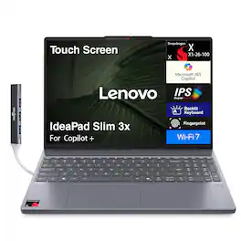 Lenovo - IdeaPad Slim 3x Laptop 15.3 WUXGA (Qualcomm Snapdragon X X1-26-100, 16GB LPDDR5X, Win 11 Pro) w/USB Hub - Luna Grey