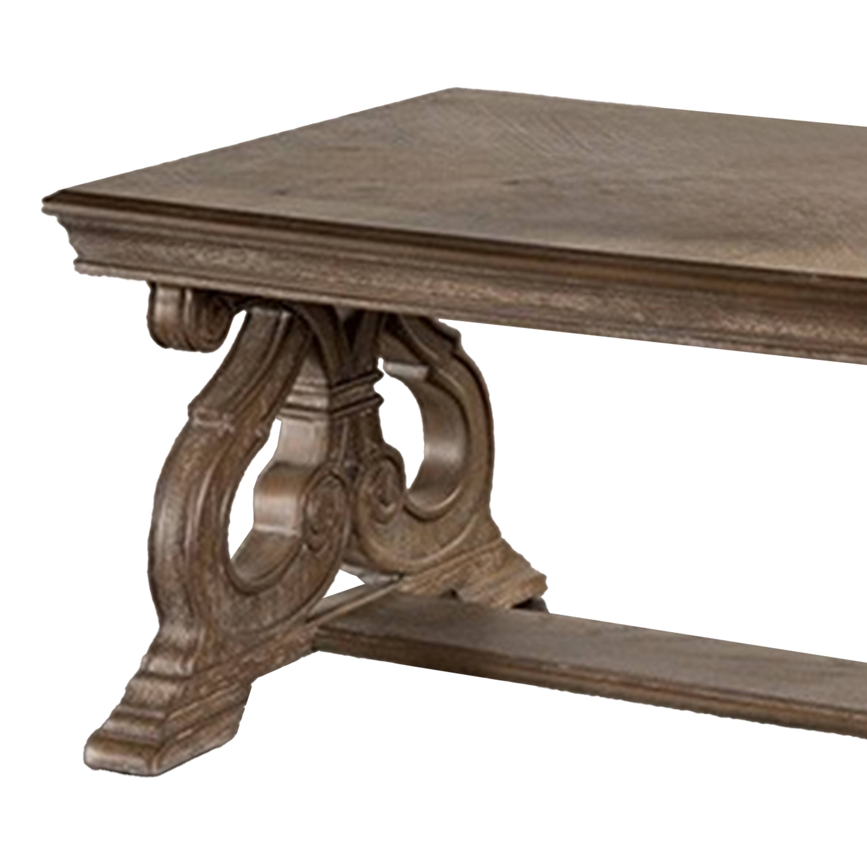 Alt View 3. Manhattan Lane - Gia Coffee Table, 52 Inch Rectangular Top, Carved Details, Brown Solid Wood - Brown.