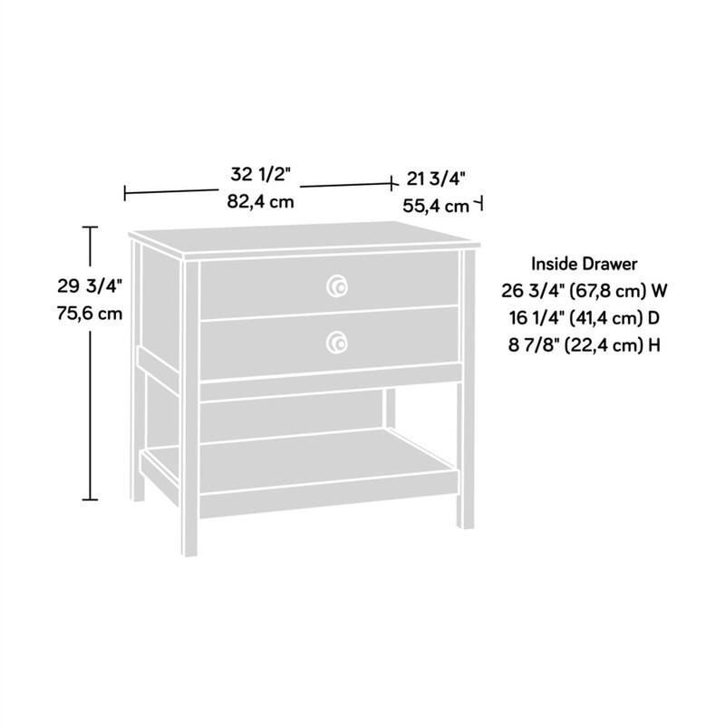 32 1/2" (82,4 cm) + 21 3/4" (55,4 cm)  
29 3/4" (75,6 cm)  
Inside Drawer:  
26 3/4" (67,8 cm) W  
16 1/4" (41,4 cm) D  
8 7/8" (22,4 cm) H