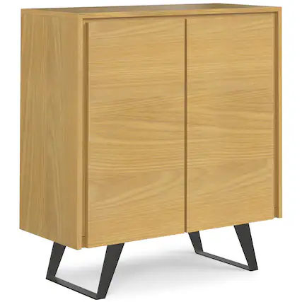 Front. Simpli Home - Lowry Medium Storage Cabinet - Oak Veneer.