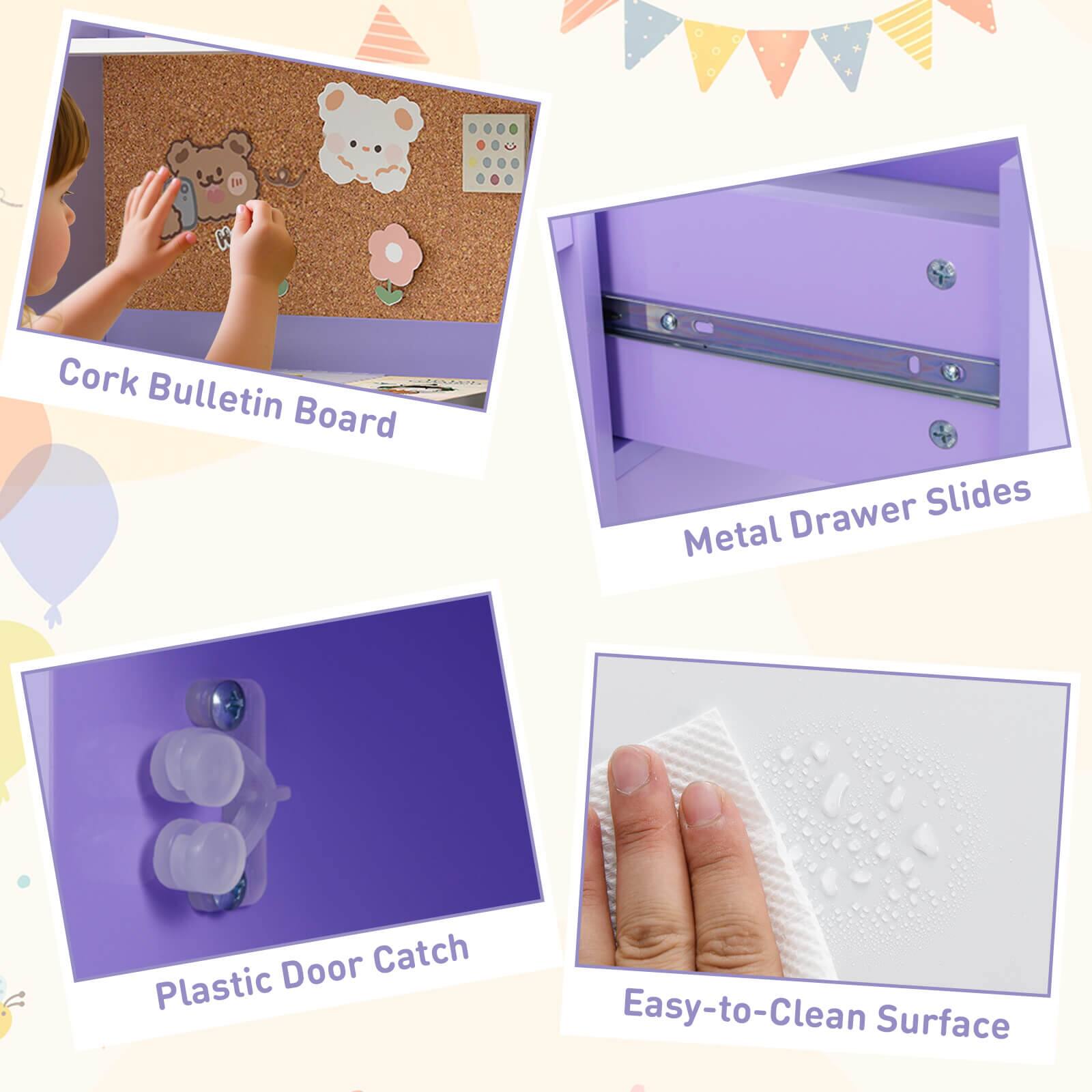 Cork Bulletin Board  
Metal Drawer Slides  
Plastic Door Catch  
Easy-to-Clean Surface