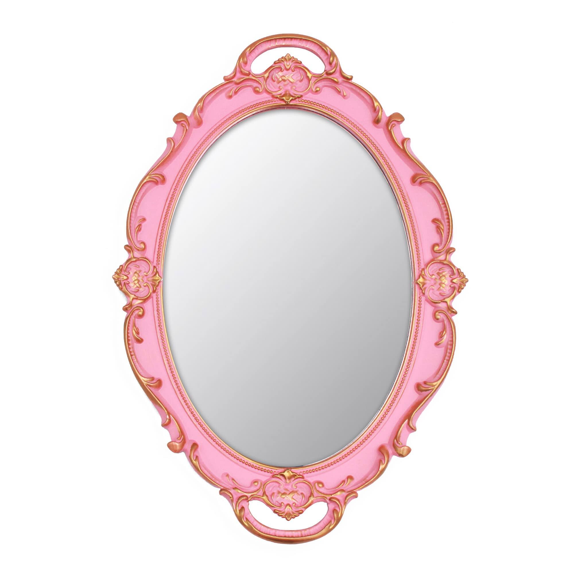 Front. Dapper Styles - Vintage Small Mirror 14.5 X 10 Inch Oval Pink Wall - Pink.