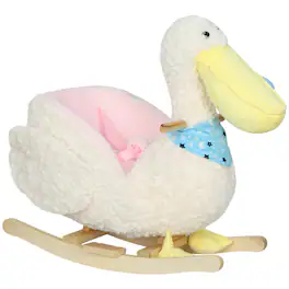 Qaba - Pelican Baby Rocking Horse, Plush Stuffed Animal Rocker with Realistic Sound, Safety Belt, Kids Ride on Rocker