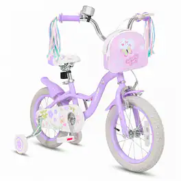Costway - 14" Girls Bike with Front Bag Streamers Children Training Bicycle for 3-5 Years Old - Purple