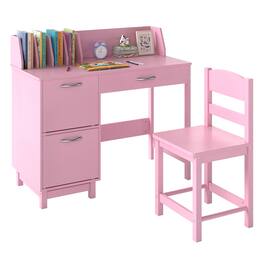 Gymax - Kids Study Desk & Chair Set w/Chair 2 Storage Cabinets Drawer 4 Book Sorters - Pink