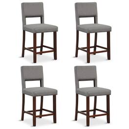 Gymax - 4-Piece Linen Fabric Counter Height Bar Stool Set w/ Back & Rubber Wood Legs Grey - Grey+Brown