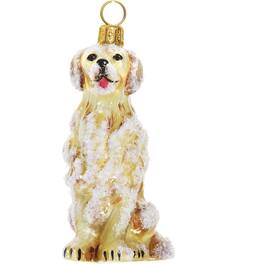 Joy to the World Collectibles - Joy to the World Snowy Golden Retriever Polish Glass Christmas Dog Ornament - Yellow