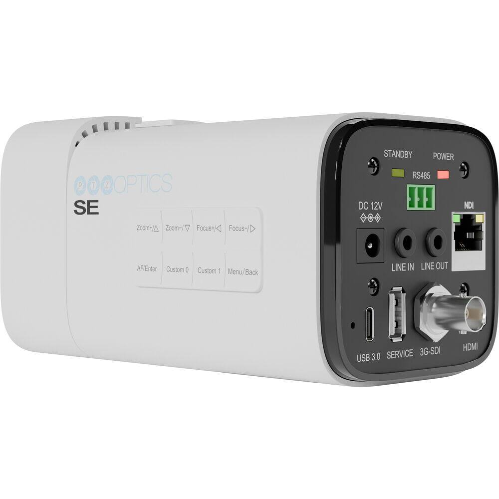 PZO OPTICS  
SE  
Zoom+ ▲  
Zoom- ▼  
Focus+ ←  
Focus- →  
AF/Enter  
Custom 0  
Custom 1  
Menu/Back  

STANDBY  
POWER  
RS485  
DC 12V  
NDI  
LINE IN  
LINE OUT  
USB 3.0  
SERVICE  
3G-SDI  
HDMI