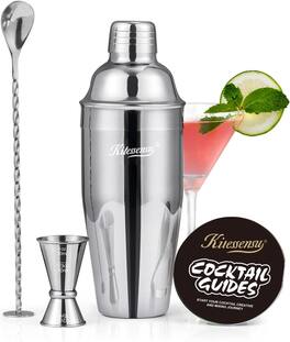 KITESSENSU - Cocktail Shaker, 24oz Drink Shaker, Professional Drink Mixer Set for Beginners - sliver