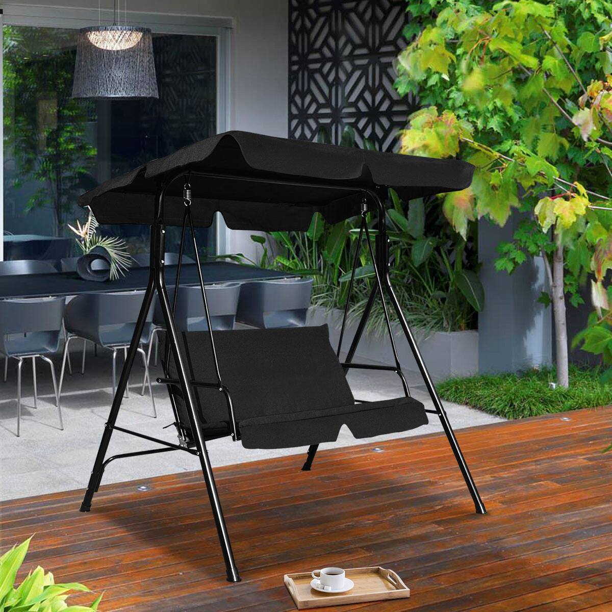 Alt View 3. Costway - Costway Loveseat Patio Canopy Swing Glider Hammock Cushioned Steel Frame Outdoor - Black.