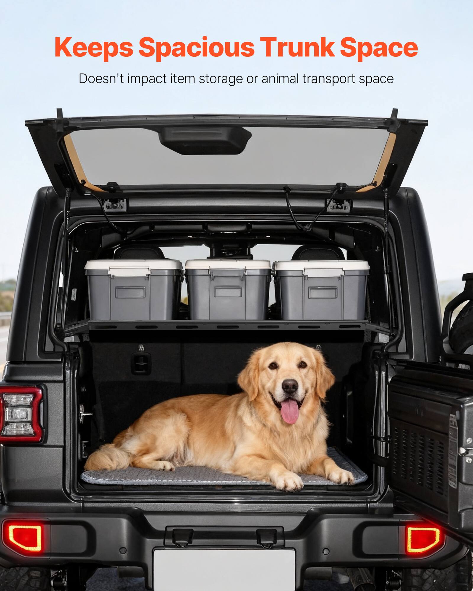 Keeps Spacious Trunk Space  
Doesn't impact item storage or animal transport space