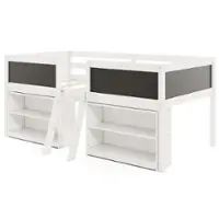 Costway Twin Size Low Loft Bed with Ramp Ladder & Bookcases Full-length Safety Guardrail - White - Front_Zoom