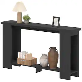 Homcom - Console Table, 63" Narrow Entryway Table with Thickened Tabletop for Living Room, Hallway - Black