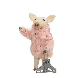 BreeBe - Pink Fur Skater Pig Felted Ornament - Cream, Pink