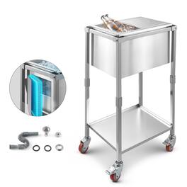 VEVOR - Rolling Ice Chest Cooler Cart, 20"L x 14"W x 38"H Stainless Steel Cooling Bin on Wheels - Silver