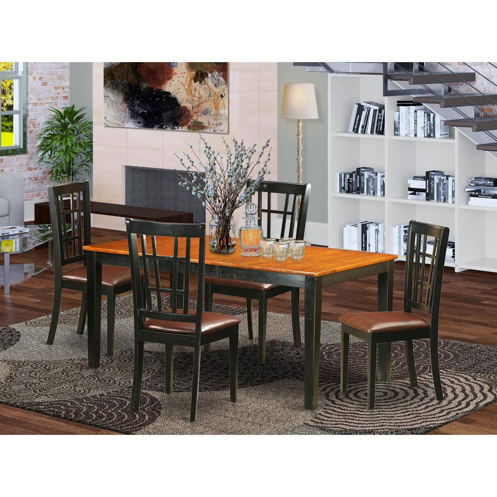Back. East West Furniture - 5 Pc Dining room set for 4-Table with Leaf and 4 Kitchen Dining Chairs - Black & Cherry.
