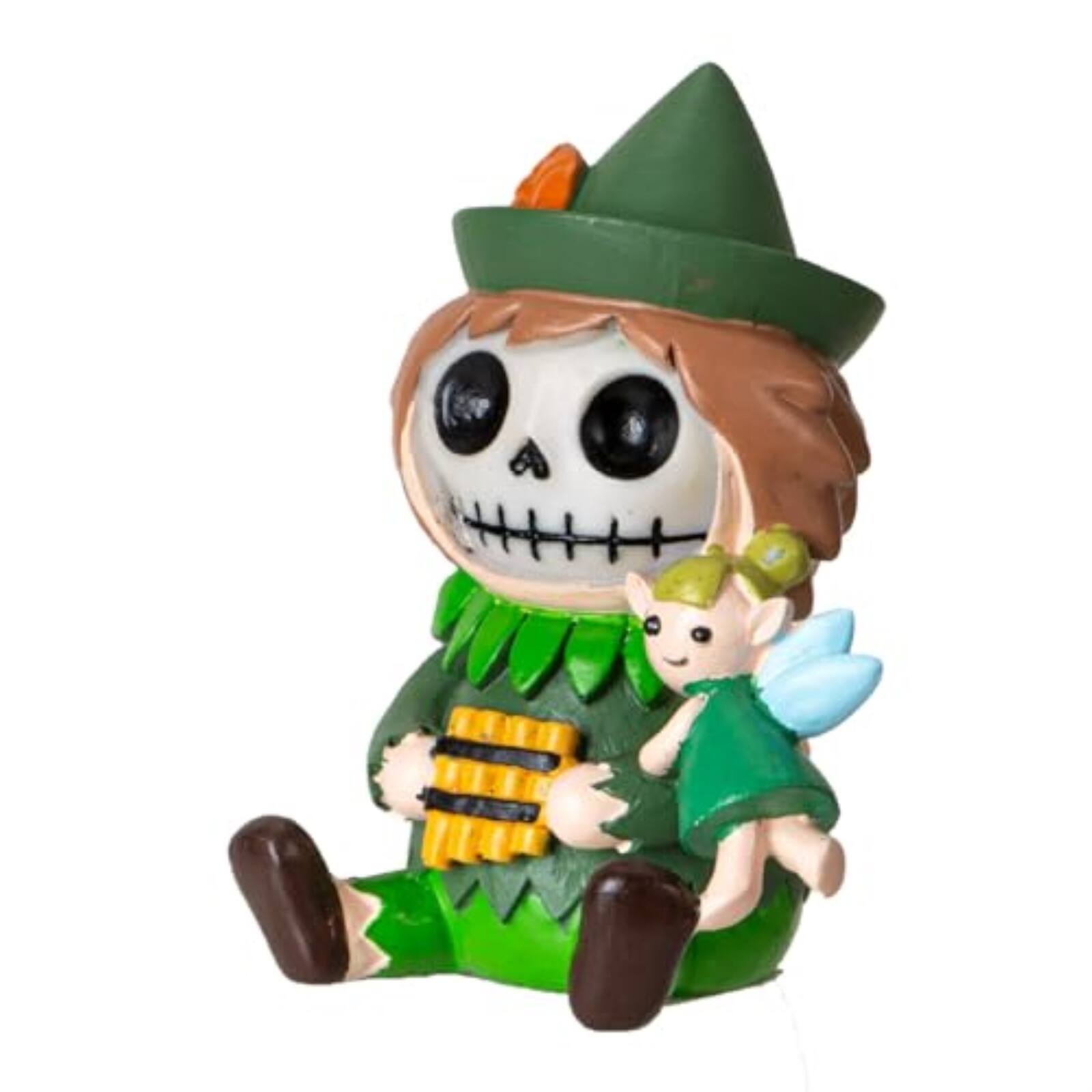 Back. Pacific Trading - Peter Pan Furrybones Figurine Skeleton Figurine in Peter Pan Costume with Tiny Fairy 3.38 Tall - Green.