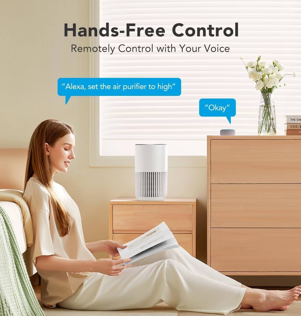 Hands-Free Control  
Remotely Control with Your Voice  
"Alexa, set the air purifier to high"  
"Okay"