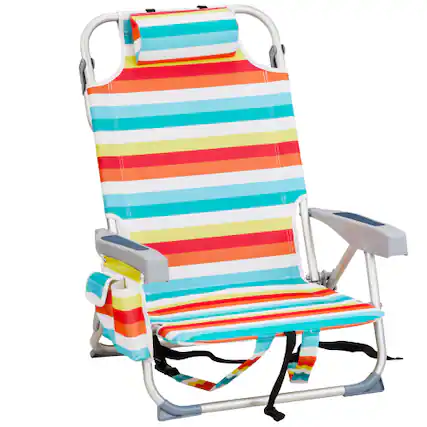 Front. Winado - Backpack Beach Camping Chair Folding Adjustable Heavy Duty Aluminum with Cup Holder, Towel Bar for Outdoor Beach Camping - Rainbow Stripes.