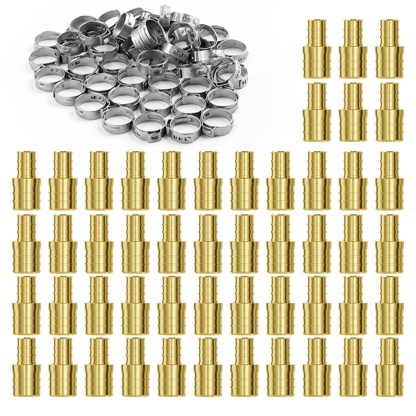 Alt View 5. VEVOR - Pipe Fittings, 1/2"-3/4" 50PCS Brass Pipe Fittings, Clamp-style 1/2 NPT Internal Thread Pipe Connector Brass Air - Brass color.