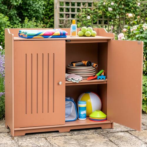 Alt View 7. Winado - Storage Cabinet PVC 2-in-1 Workstation, Patio Storage Box with Shelf, Doors for Indoor Outdoor Garden Balcony Garage - Brown.