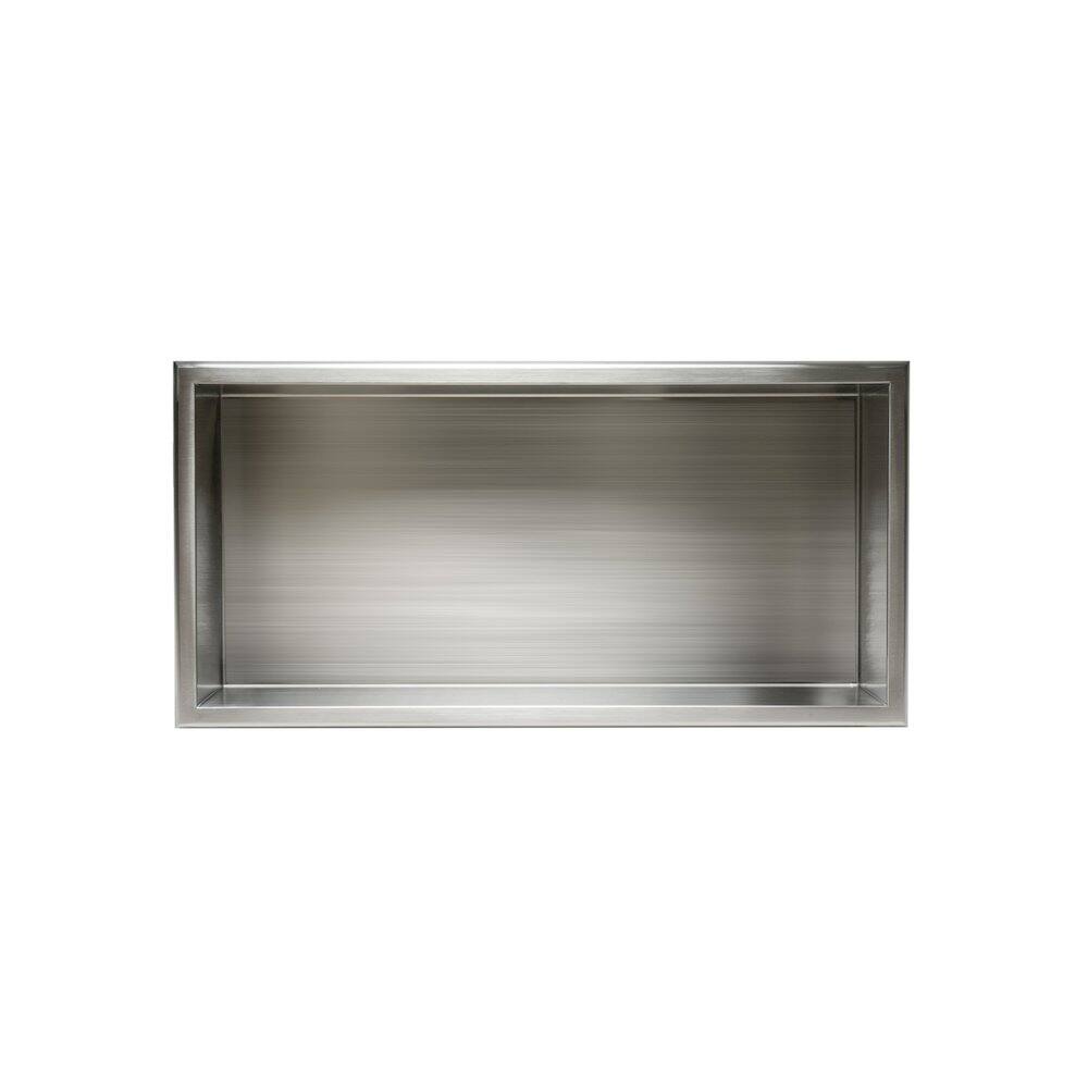 Angle. Alfi - 24 x 12 Brushed Stainless Steel Horizontal Single Shelf Bath Shower Niche - Stainless Steel.