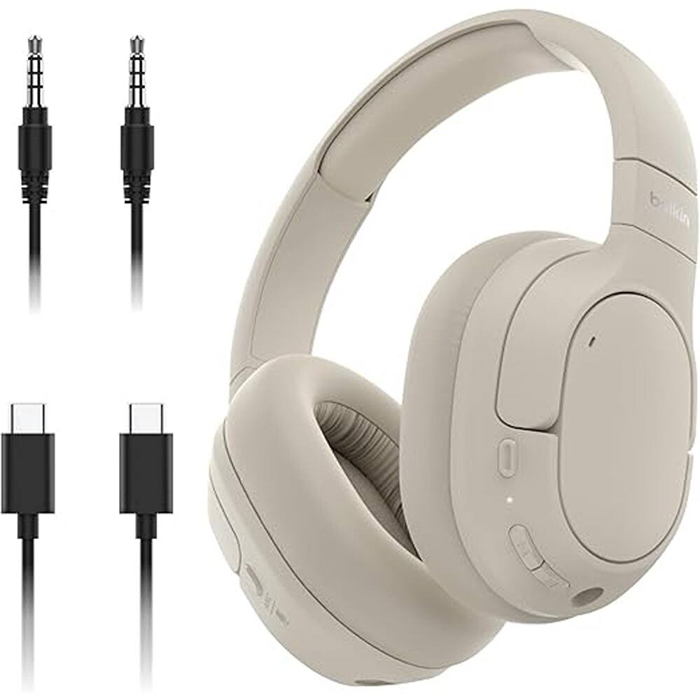 Front. Schertz - Isolate Wireless Over-Ear Headphones – Hybrid ANC, 60-Hour Battery, Fast Charging, CloudCushion Comfort – Sand.