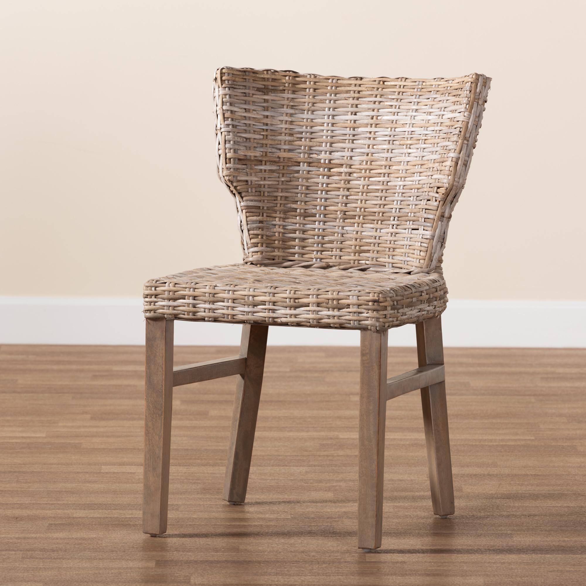 Alt View 5. bali & pari - Enver Modern Bohemian Rattan Wood Dining Chair - Greywashed/Brown.