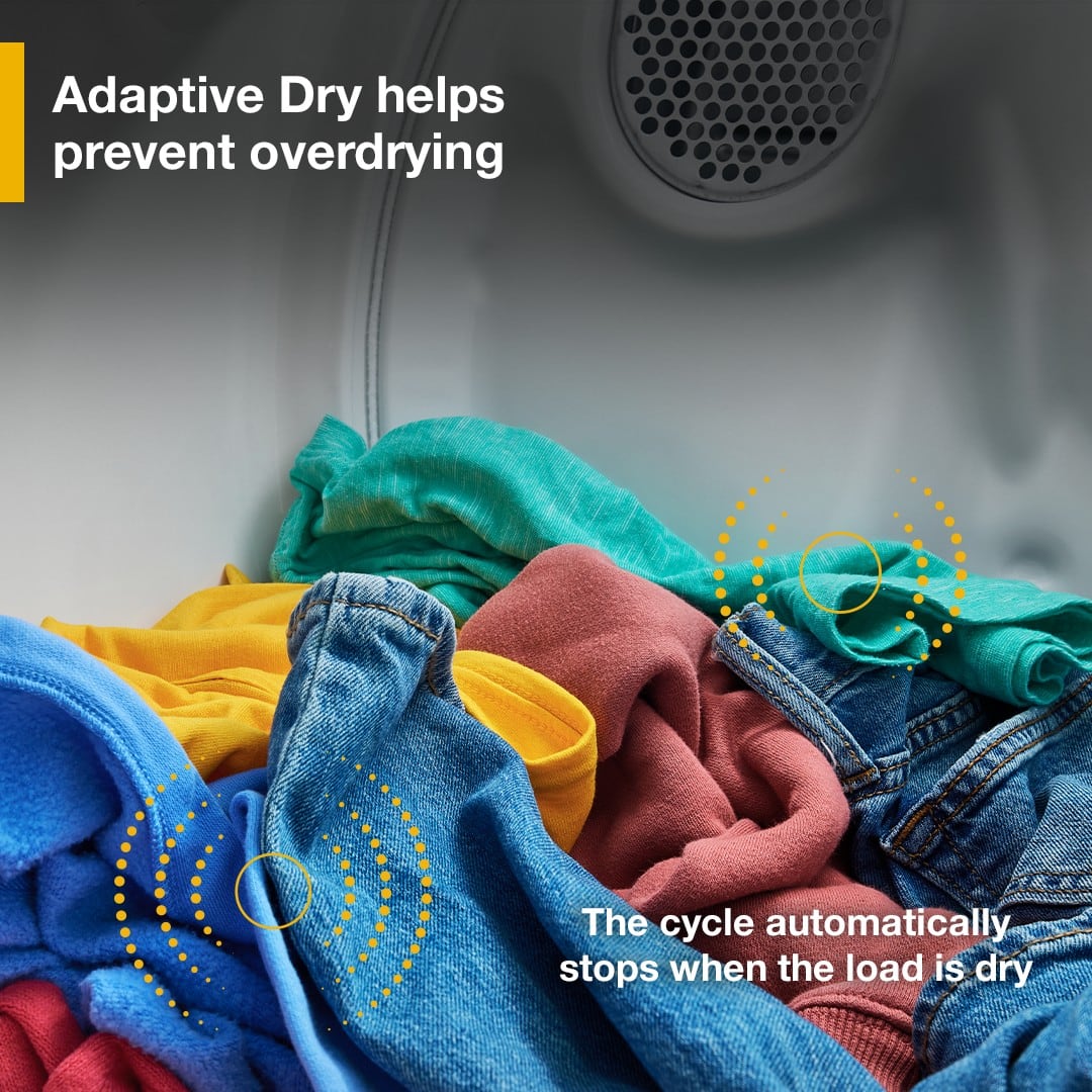 Adaptive Dry helps prevent overdrying
The cycle automatically stops when the load is dry