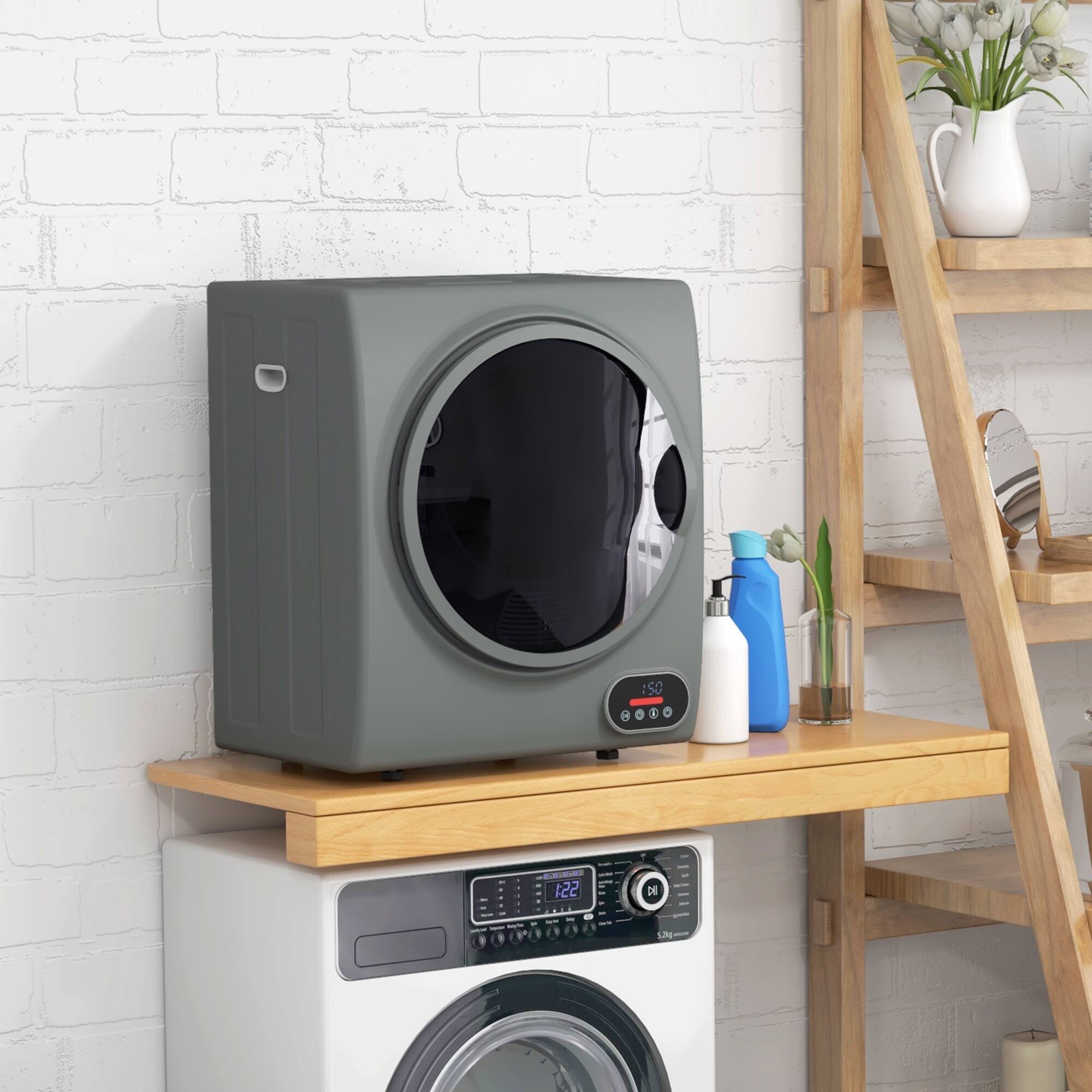 Angle. Homcom - Portable Clothes Dryer, 1.5 cu.ft Stainless Steel - Charcoal Gray.