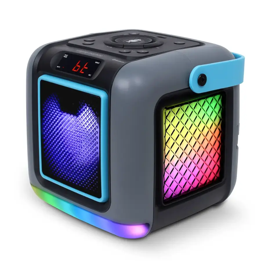 Alt View 14. Singing Machine - Cube Mini Karaoke Machine, Wireless Microphone, Rechargeable Battery, Lights, Bluetooth, 22 Voice Effects - Gray.