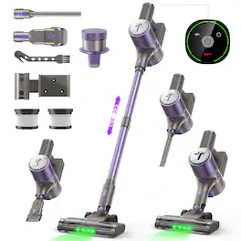 Teendow - 300W Cordless Stick Vacuum Cleaner, 50kPa Suction, Lightweight, 50mins Runtime, for Pet Hair, Carpet & Hardwood Floors - Lavender