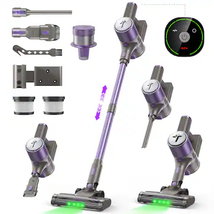 Front. Teendow - 300W Cordless Stick Vacuum Cleaner, 50kPa Suction, Lightweight, 50mins Runtime, LED Indicator & Large Dust Cup - Lavender.
