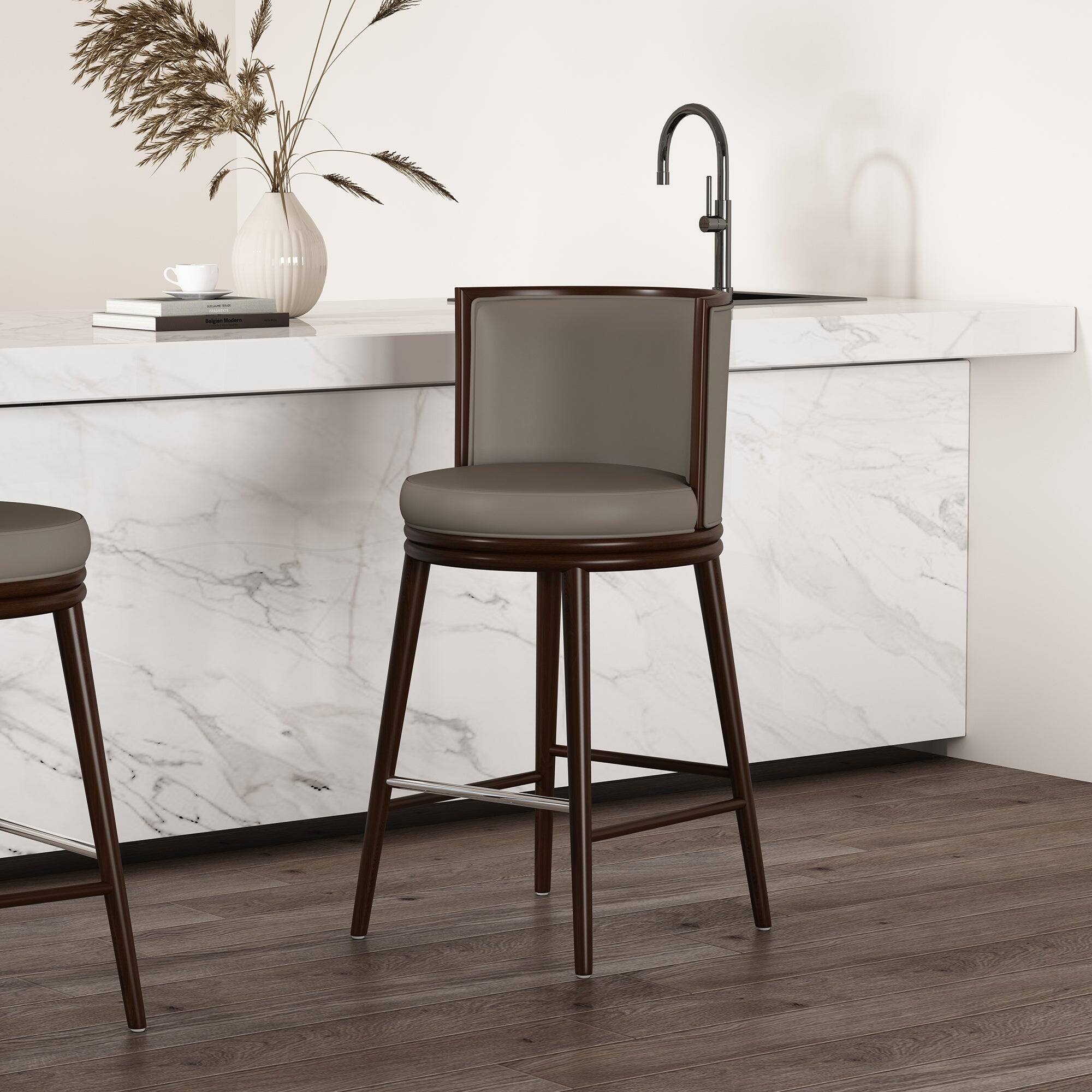 Angle. Manhattan Comfort - Evalyn Modern Wood Upholstered Barstool - Taupe.