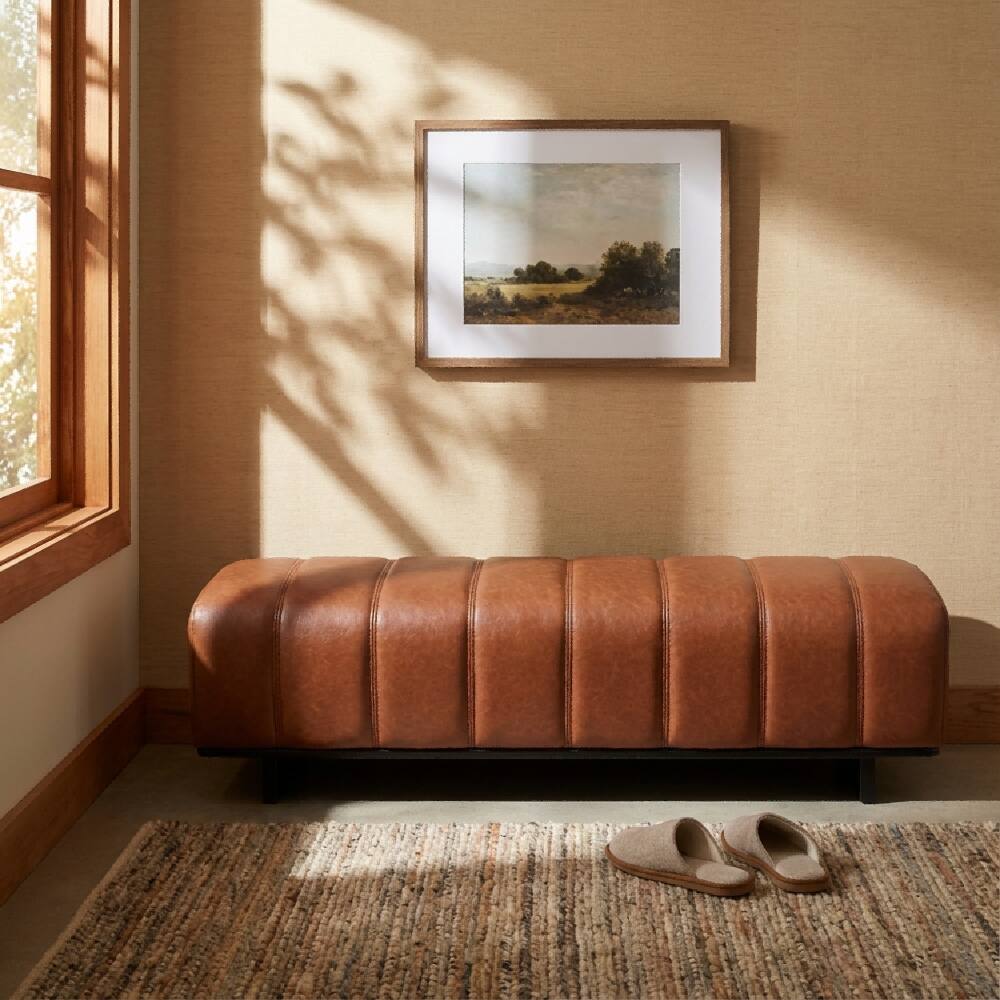 Front. Ropilly - Ropilly 63 Inch Brown PU Leather Dining Bench, Modern Indoor Entryway Seating with Rubber Wood Legs - Brown.