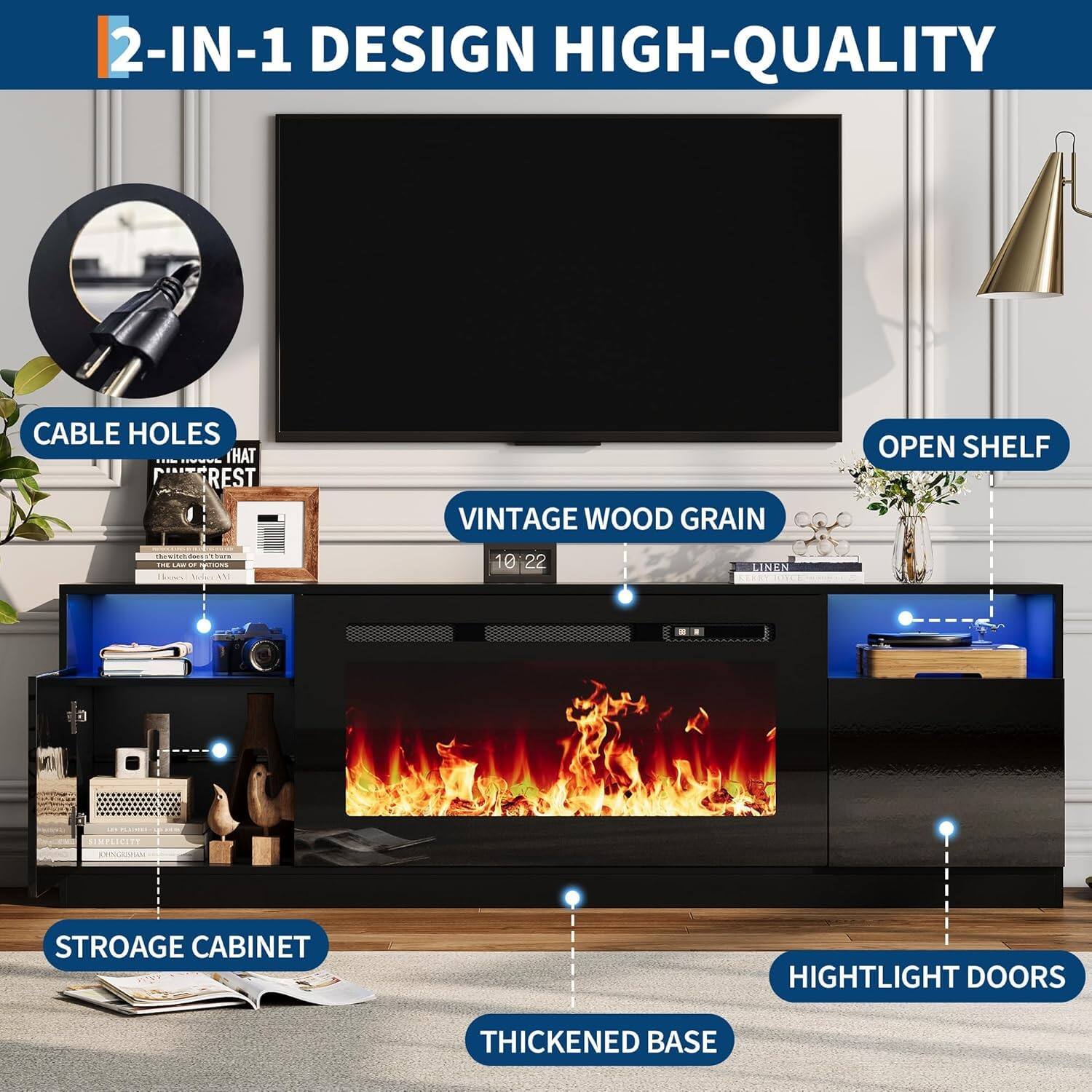 2-IN-1 DESIGN  
HIGH-QUALITY  

CABLE HOLES  
HAT REST  

VINTAGE WOOD GRAIN  

OPEN SHELF  

STORAGE CABINET  

THICKENED BASE  

HIGHLIGHT DOORS