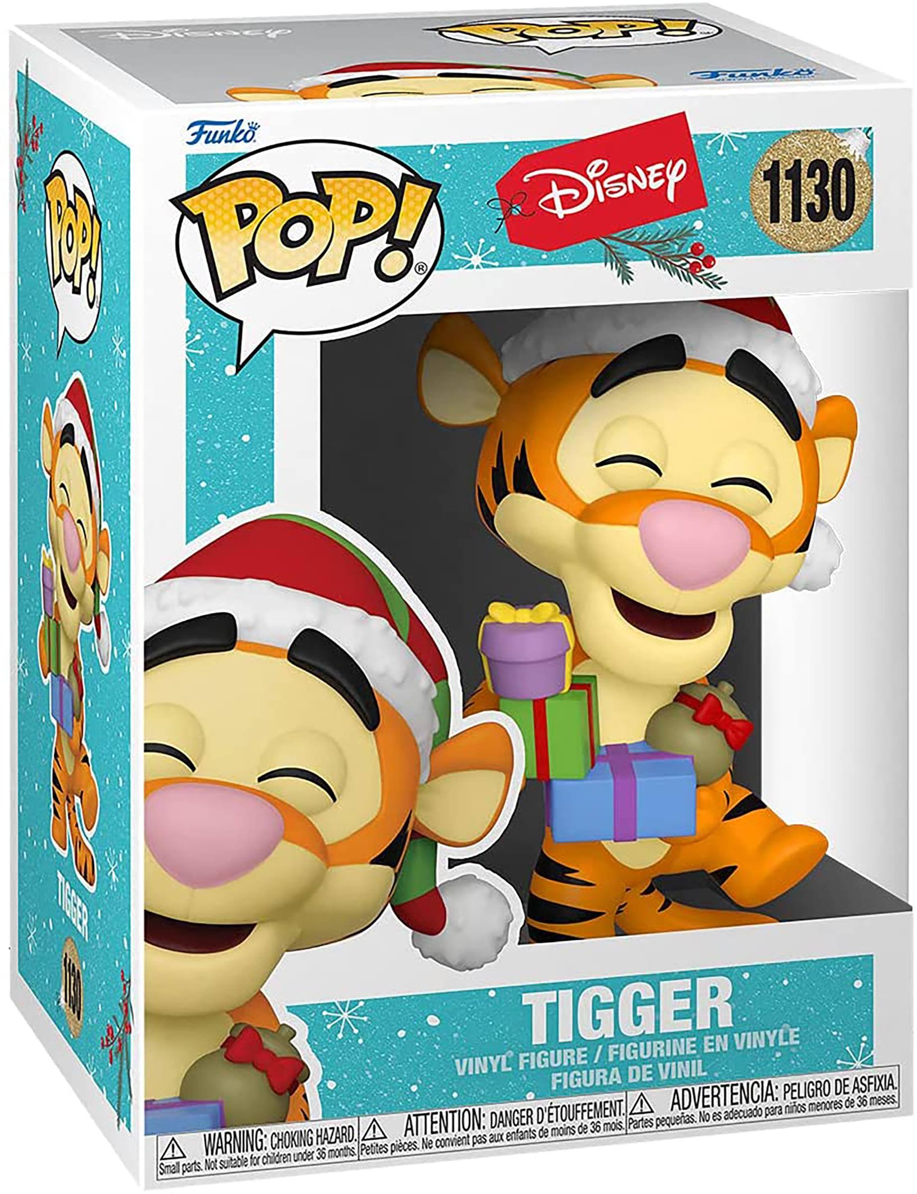 Sure, here is the corrected and grouped text from the image:

---

**Funko POP!**

**Disney**

**1130**

**TIGGER**

**VINYL FIGURE / FIGURINE EN VINYLE / FIGURA DE VINIL**

**WARNING: CHOKING HAZARD. Small parts. Not suitable for children under 36 months.**

**ATTENTION: DANGER D'ÉTOUFFEMENT. Petites pièces. Ne convient pas aux enfants de moins de 36 mois.**

**ADVERTENCIA: PESEGO DE ASFIXIA. Partes pequeñas. No es adecuado para niños menores de 36 meses.**

---

This text is grouped and corrected for clarity and accuracy.