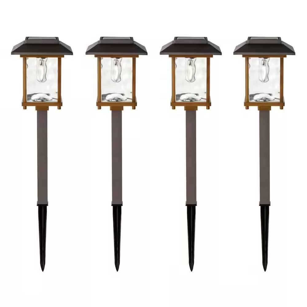 Angle. Hivvago - 4 Pack - Bronze Gold Solar LED Light Set - Outdoor Path Yard Lighting - Bronze Gold.