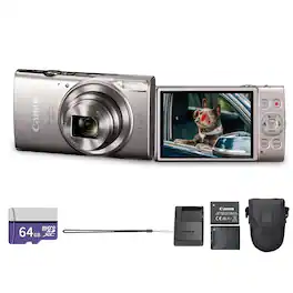 Canon - PowerShot ELPH 360 HS A Digital Camera Silver Compact Bundle