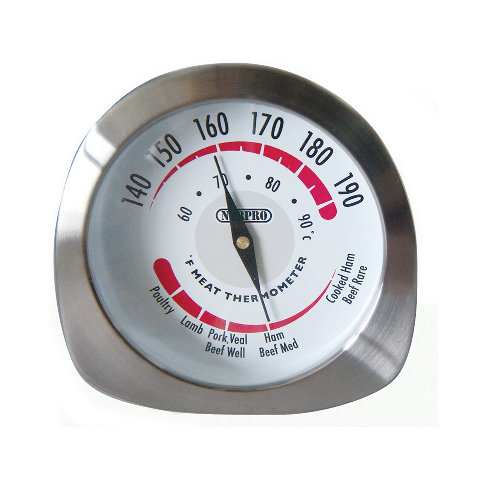 160 170 150 180 70 80 140 190 60 N PRO 90 F MEAT THERMOMETER Rare Poultry Cooked Beef Lamb Pork, Veal Ham Beef Well Beef Med