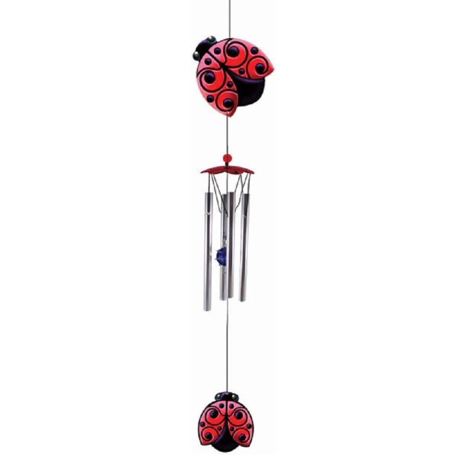 Spoontiques - Red Ladybug Metal Outdoor Garden Wind Chime Patio Decoration 18 Inch