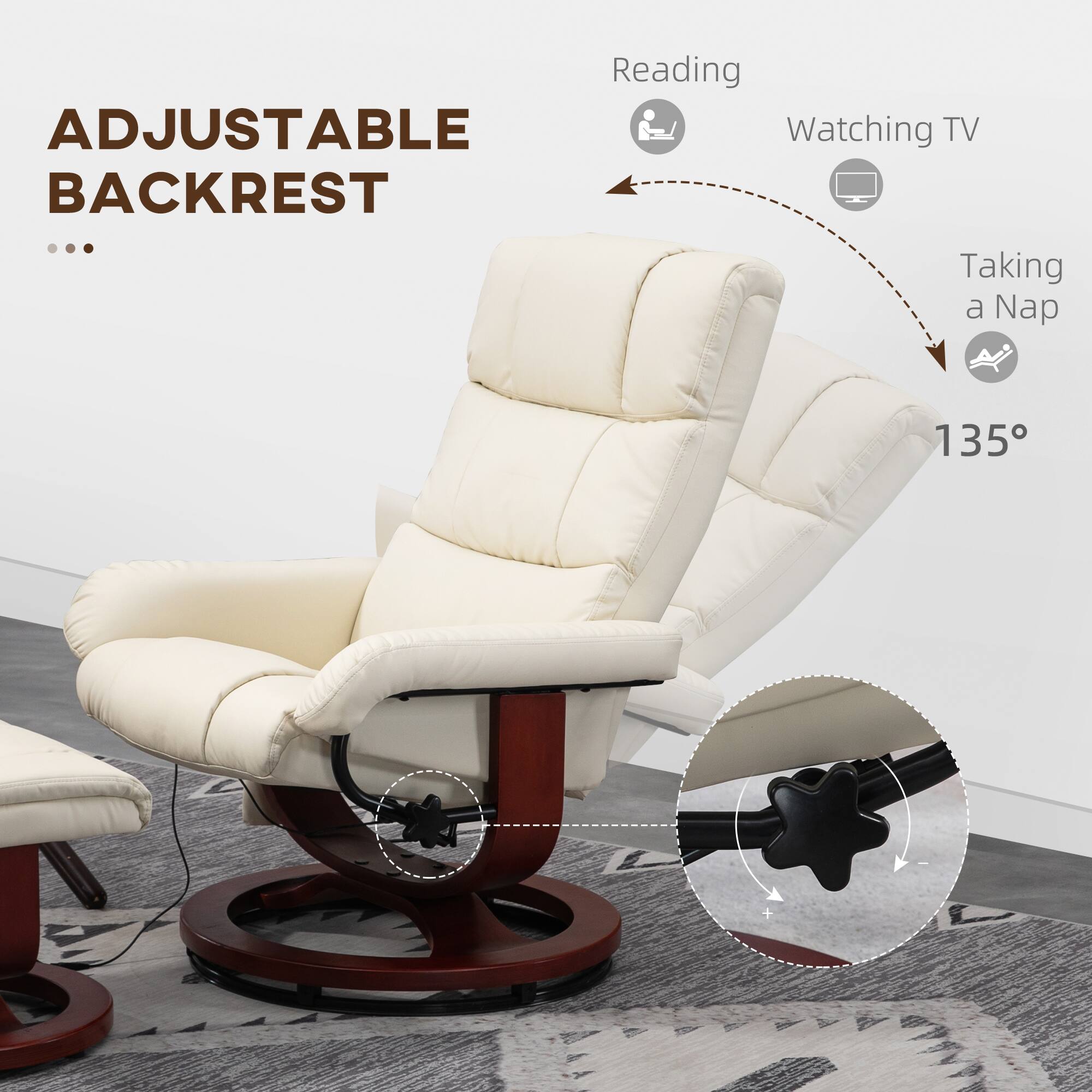 ADJUSTABLE BACKREST
Reading
Watching TV
Taking a Nap
135°