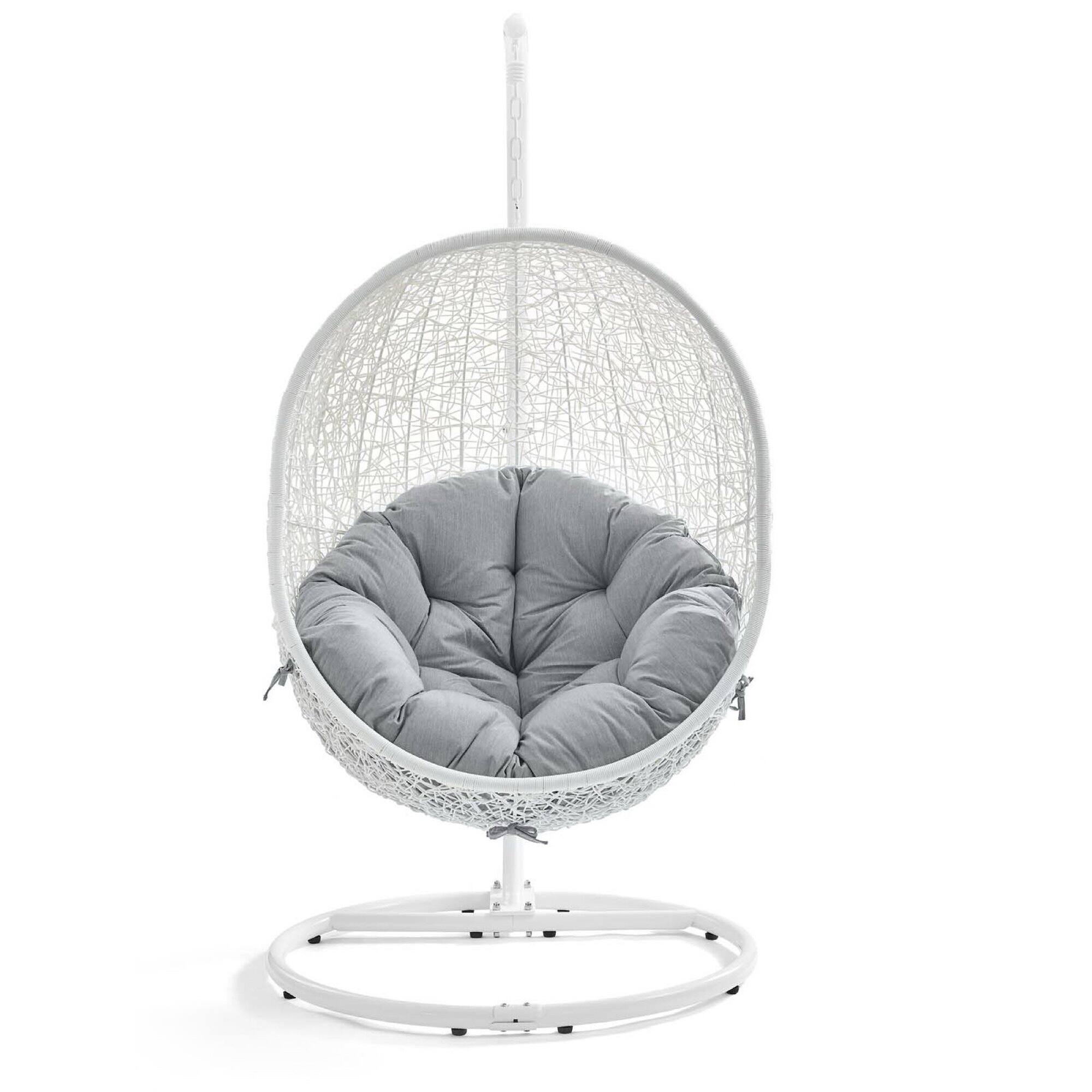 Back. Modway - Hide Outdoor Patio Sunbrella® Swing Chair With Stand by Modway - White Gray.