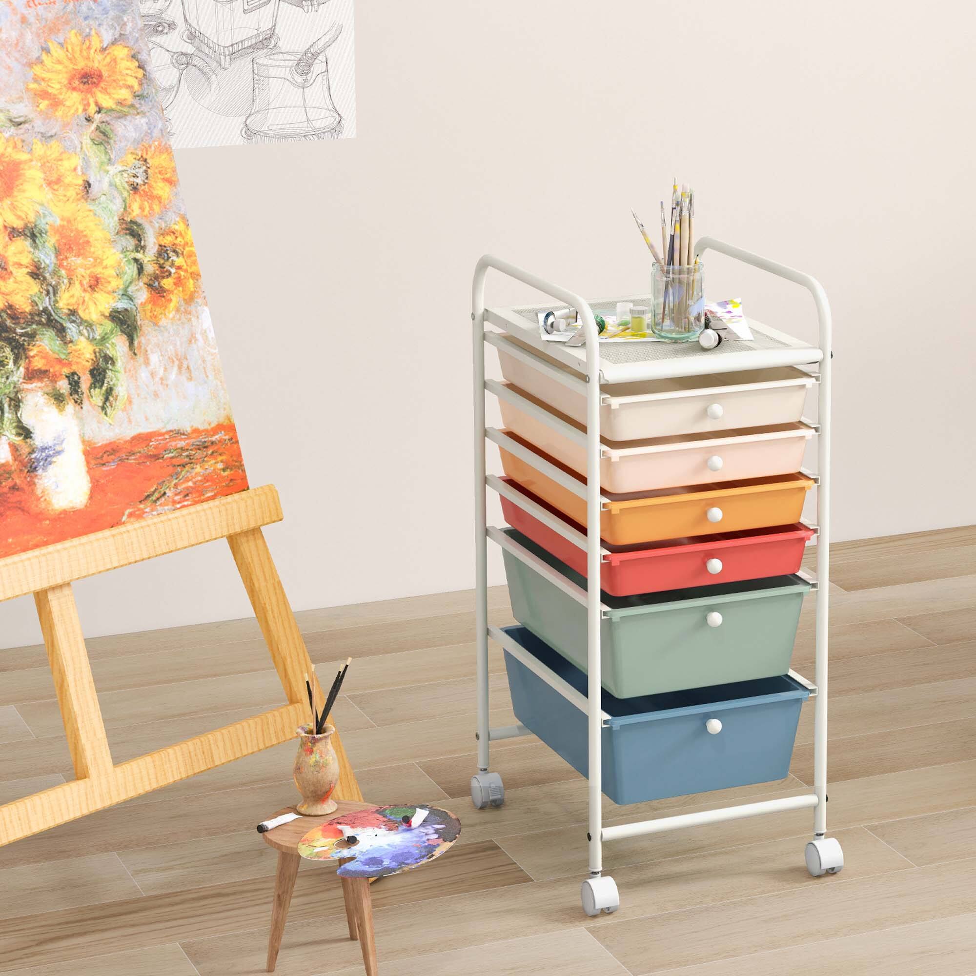 Alt View 3. Costway - 6 Drawer Rolling Storage Cart Scrapbook Paper Office Organizer - Macaron.