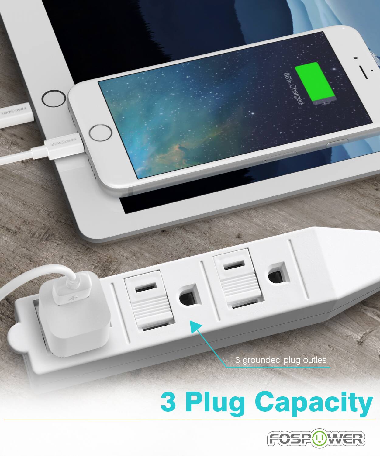 AEMACASOA 86% Charged FOSPOWER UPLCA asa2n 3 grounded plug outlets 3 Plug Capacity FOSPOWER